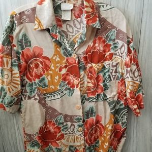 Bobbie Brooks Vintage Short Sleeve Rayon Tropical Button Up Women's Sz Med